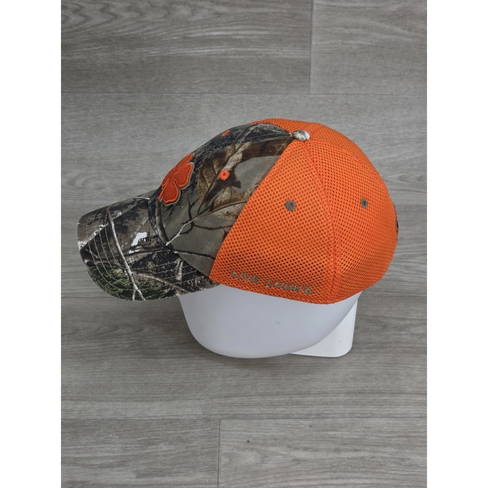 Black Clover Trucker Hat Cap L/XL Orange Camouflage Mesh Back Hunting Camo - Picture 3 of 7